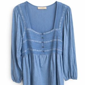 Lucky Brand Blue Embroidered Peasant Blouse Size Large NWT